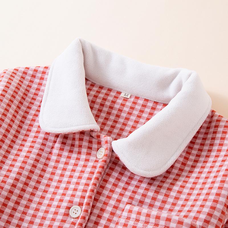 Velvet Thickened Women's Plaid Pajama Set – Warm Long Sleeve for Autumn/Winter, Suitable for Indoor/Outdoor Wear.