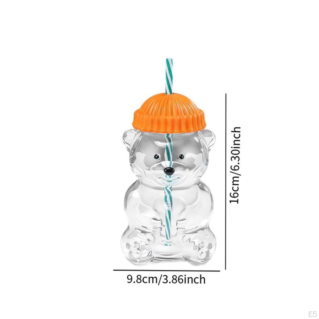 Bear Glass Cup Juice Glasses Clear Novelty Adorable Versatile Beverage Container with Lid for
