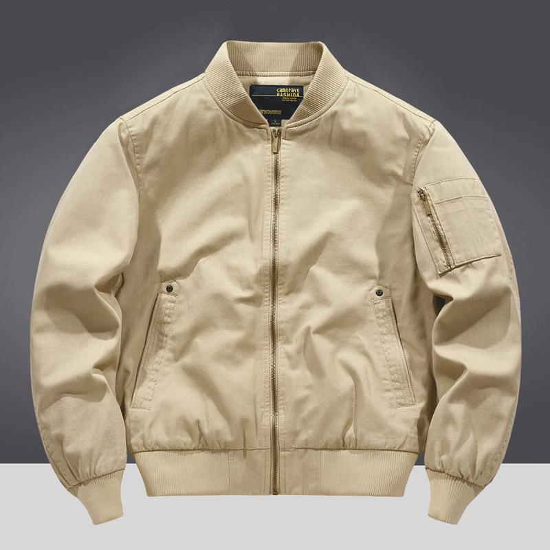 Veste Pilote 100% Coton pour Homme 2024, Coupe Ample Printemps/Automne, Grandes Tailles, Workwear Style Baseball, Légère.