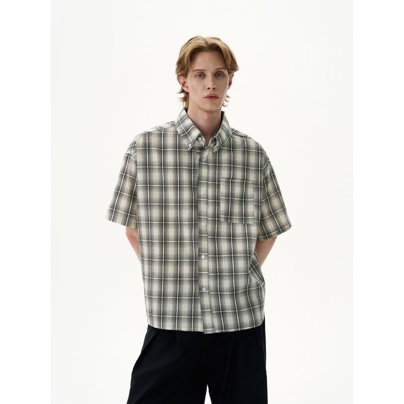 Kisko American Retro Textured Plaid Lazy Short-Sleeved Shirt for Men and Women, Cool and High-End Loose Shirt Trend