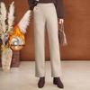 Winter 2025 Women's High-Waisted Trousers, Slimming Acetate Wool with Fleece Lining, Casual Straight-Leg, Versatile for Moms.