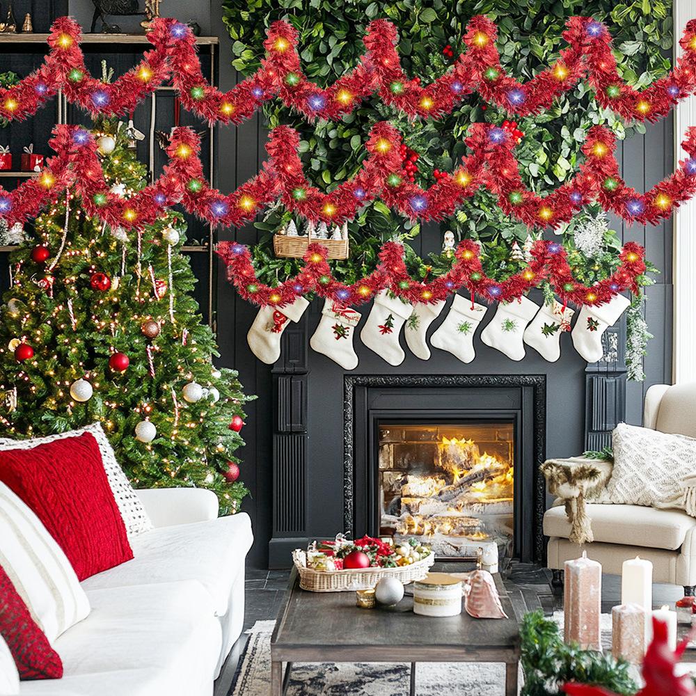 1 ks Vánoční třpytivá girlanda metalická lesklá s 50 LED světýlky strom silné závěsné dekorace na vánoční večírek vnitřní venkovní