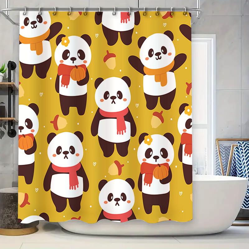 

Adorable Panda Cartoon Print Shower Curtain For Bathroom Decor Autumn Series (Yellow) W60H190(CM)-1 Pcs