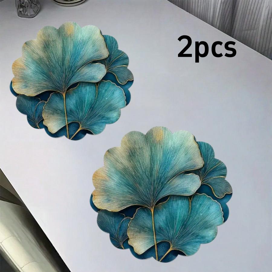2/4 PIECES Blue Almond Leaf Table Mats - Washable, Anti-Slip, Heat-Resistant - Round Table Mats for Parties and Home Use L&Round
