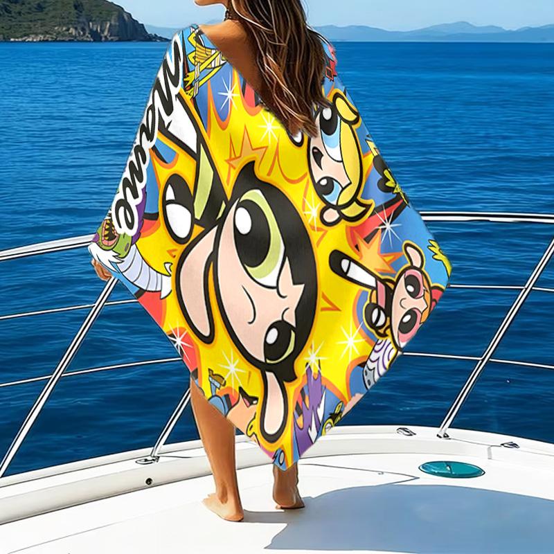 1pc The Powerpuff Girls11 Beach Towel with Custom Name, Beach/Swimming/Bath/Picnic/Camping Towel, Suitable for Seaside Beaches