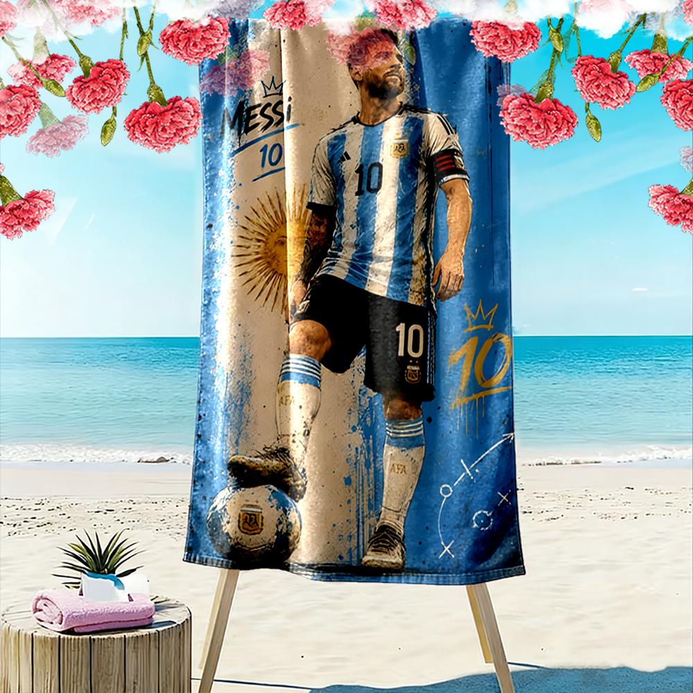 Asciugamano da spiaggia con design ispirato a Messi Asciugamano da spiaggia ad asciugatura rapida per viaggi sport all'aperto jogging spiaggia e nuoto