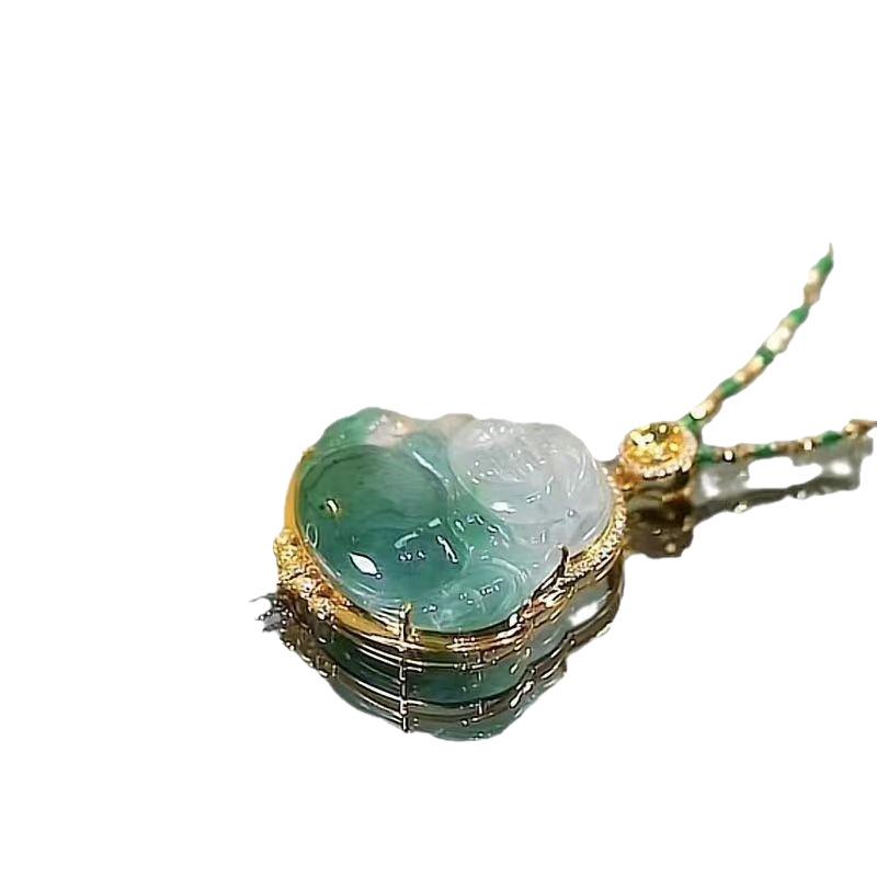 Versatile Imitation Jade Laughing Buddha Pendant Necklace - High-End Luxury Women's Bamboo Clavicle Necklace