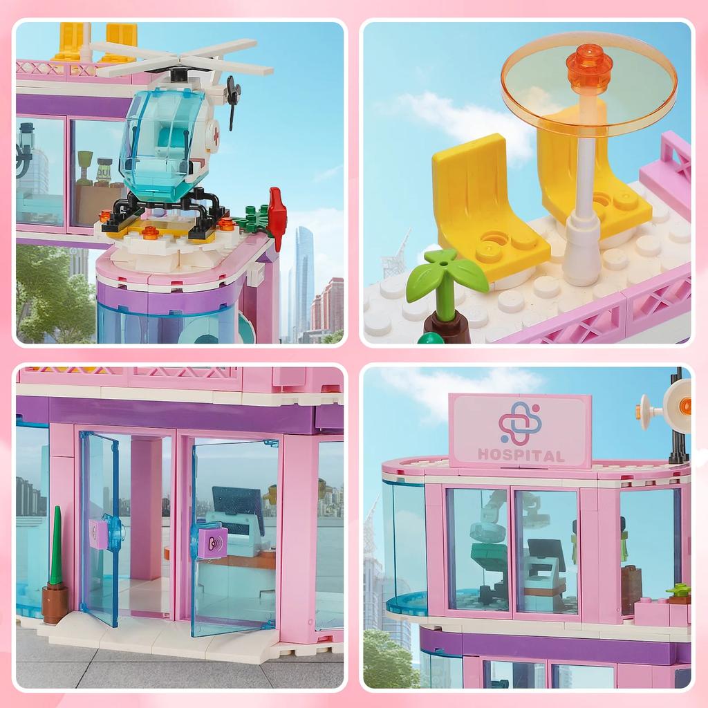 Moc City Street View Hospital Building Bricks Diy Friends Ambulance Helicopter Block Toys For Girl Festival Gift