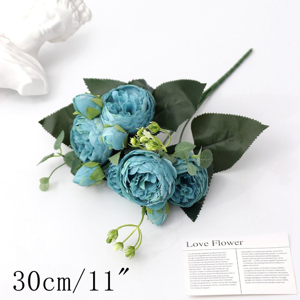 Blue Artificial Flowers Bouquet Rose Fake Flowers for Indoor Home Decor Garden Wedding Party Decoration Outdoor Vase Accessories