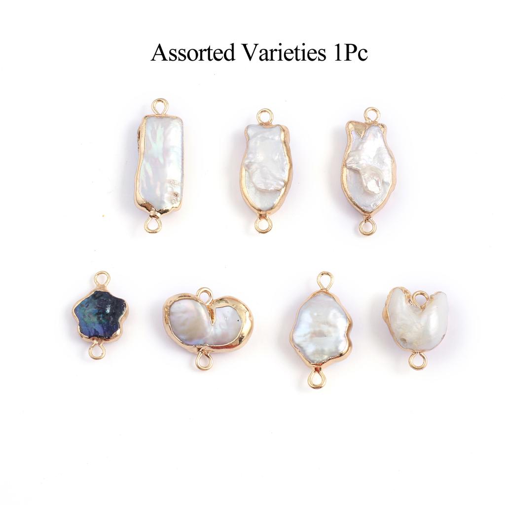1Pc, Baroque Mother of Pearl Connector Charm, Golden Plated Findings For Diy Jewelry Making, Bracelet Necklace Earrings Boho Wedding Craft Supplies
