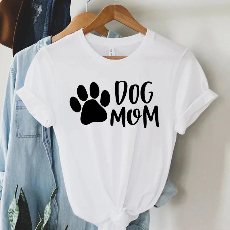 Dam T-shirt Hundtassar Mamma Tryck T-shirt Dam Kortärmad O-Hals T-shirt Damer Ledig Skjorta Kläder Toppar Hundtassar Mamma Tee