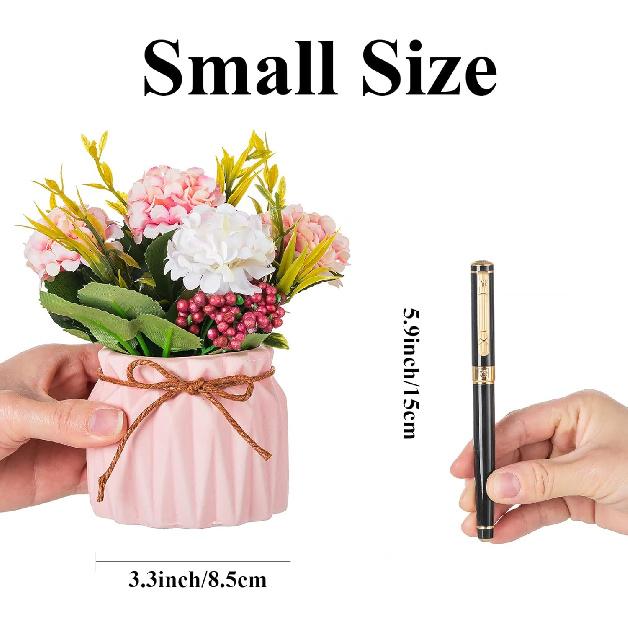 BLOSMON Small Artificial Flowers in Vase 4 Pcs Fake Flowers Centerpieces for Dinning Table Floral Arrangements with Vases Bathroom Accessories Office