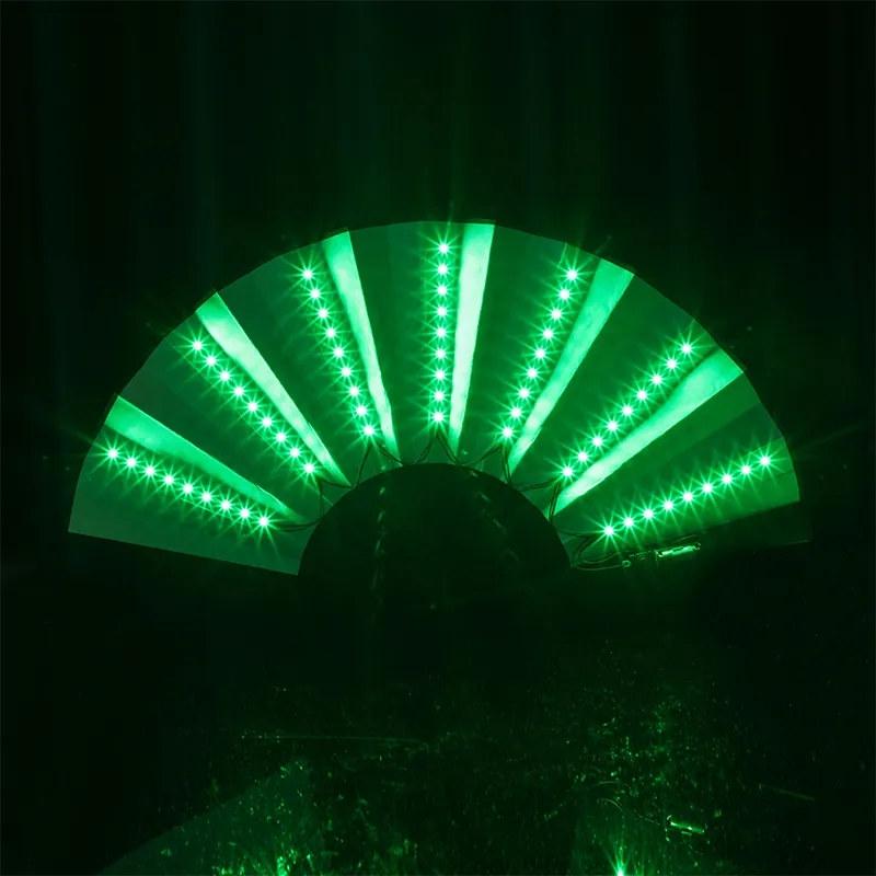 Foldable Hand Fan With Led Light Glowing Fluorescent Discoloration Fan For Night Performance Dj Bar Club Room Party Decoration