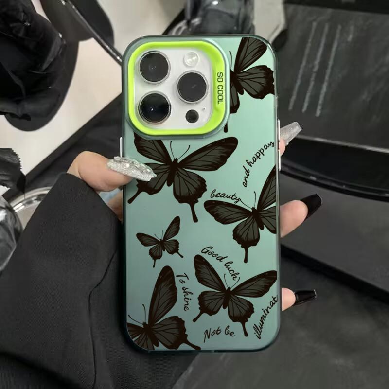 Case For iPhone 15 14 13 12 11 Pro Max 11 12 Pro XR XS X 7 8 Plus Shockproof Protect Cover Silvery IMD Fashion Butterfly Fundas