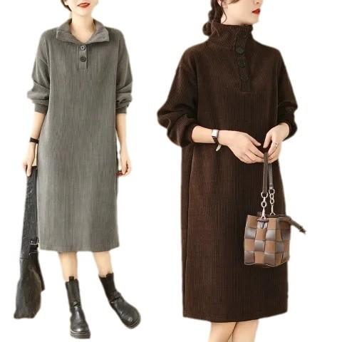 Coffee Break French Turtleneck Long Sleeve Dress Spring New Medium and Long Loose Thickened Bottom Skirt Skinny
