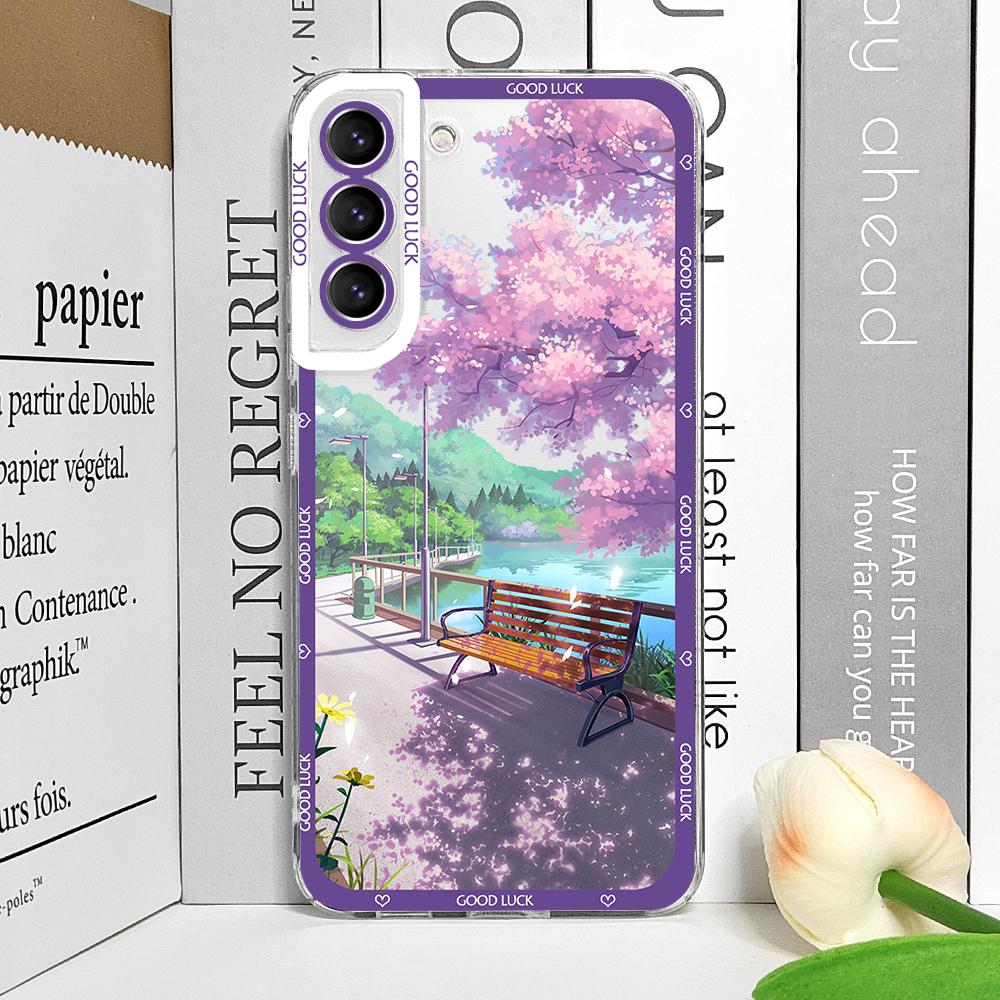 Japanese Anime Scenery Landscape Phone Cases for Samsung Galaxy S22 S23 S24 S25 Ultra S21 Plus FE Transparent Soft Covers Fundas