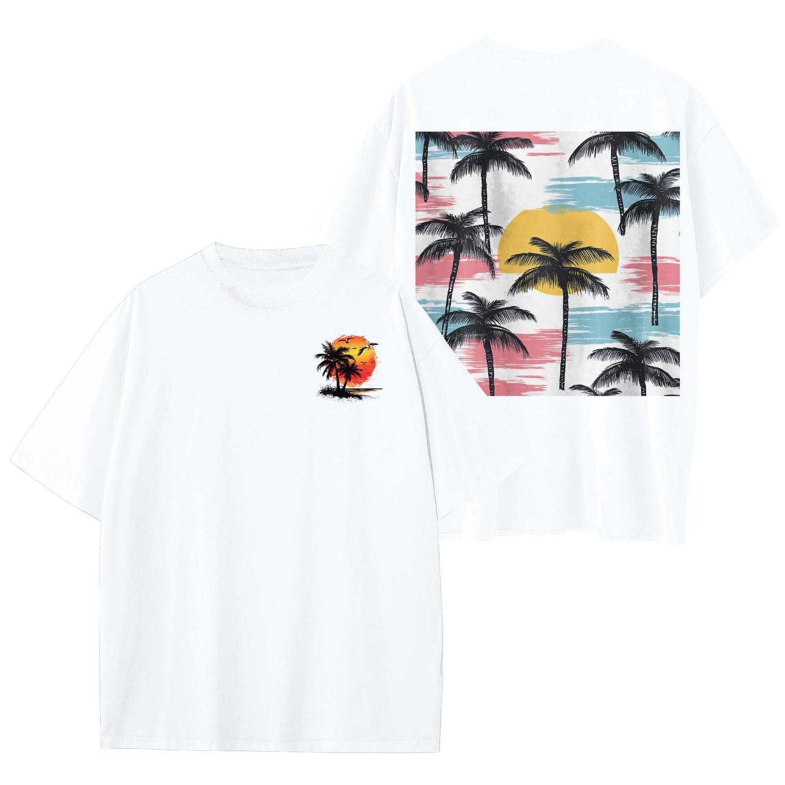 

Women s Round Neck Fashionable Loose Hawaiian Print Short Sleeves XL