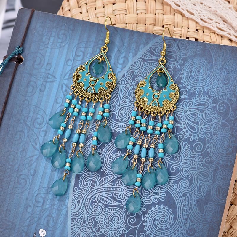 Bohemian Long Tassel Earrings For Women Bead Handmade Tassel Earrings Boho Gold Color Drop Dangle Jewelry Boucle Oreille Femme