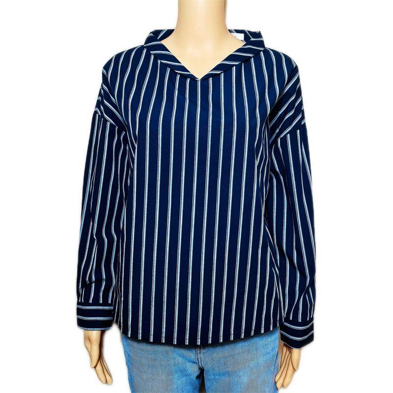Trade Orders Exported To Japan Tail Goods Stripe Round Neck Pullover Long Sleeve Shirt Women Casual All-matching Top Short Spring and Autumn Small