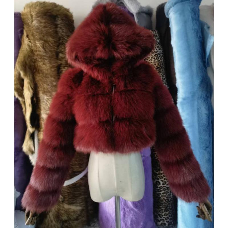 Pelz Herbst und Winter Kunstpelz Thermische Kapuzen-Pelzjacke Damen