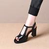 Black medium heel thick heel sandals women's summer 2025 thick sole fashion outer wear waterproof table fish mouth word with high heels women