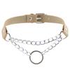 Women Men Punk Chain Choker Necklace O Round Circle Faux Leather Collar Jewelry