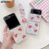 Cute 3D Cherry Wrist Strap Case For Samsung Galaxy Z Flip 5 4 3 6 Transparent Phone Cover For Samsung Z Flip 5 Z Flip4 Soft Case