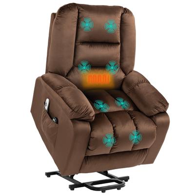 Relax Lift Recliner Armchair, Massaging and Heated In Velvet, Brown
