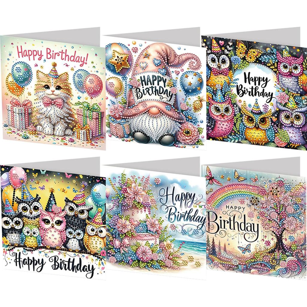 6PCS DIY Rhinestone Diamond Art Mosaic Postcards Diamond Art Handmade Cards Creative Birthday & Thanksgiving Card Kit