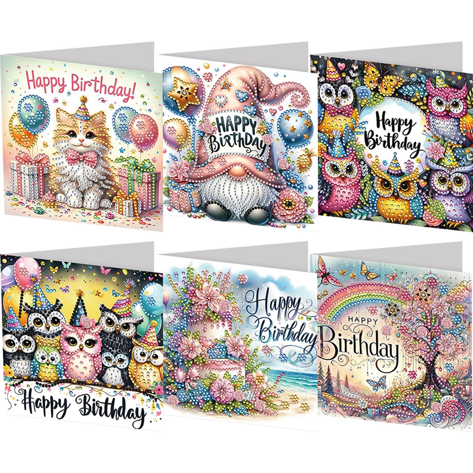 

6pcs DIY Diamond Painting Greeting Card Set Rhinestone Diamond Art Mosaic Postcards Thank You Cards and Holiday Blessings