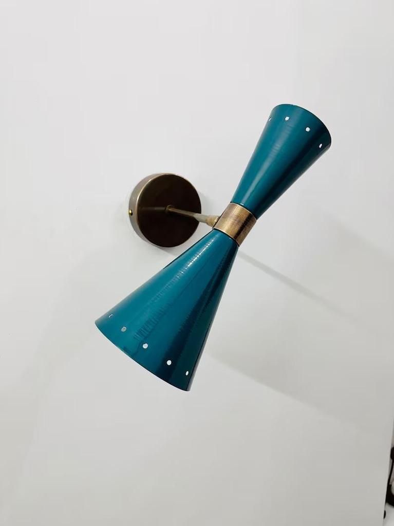 Turquoise Brass Wall Sconce: Mid Century Italian Stilnovo Lighting