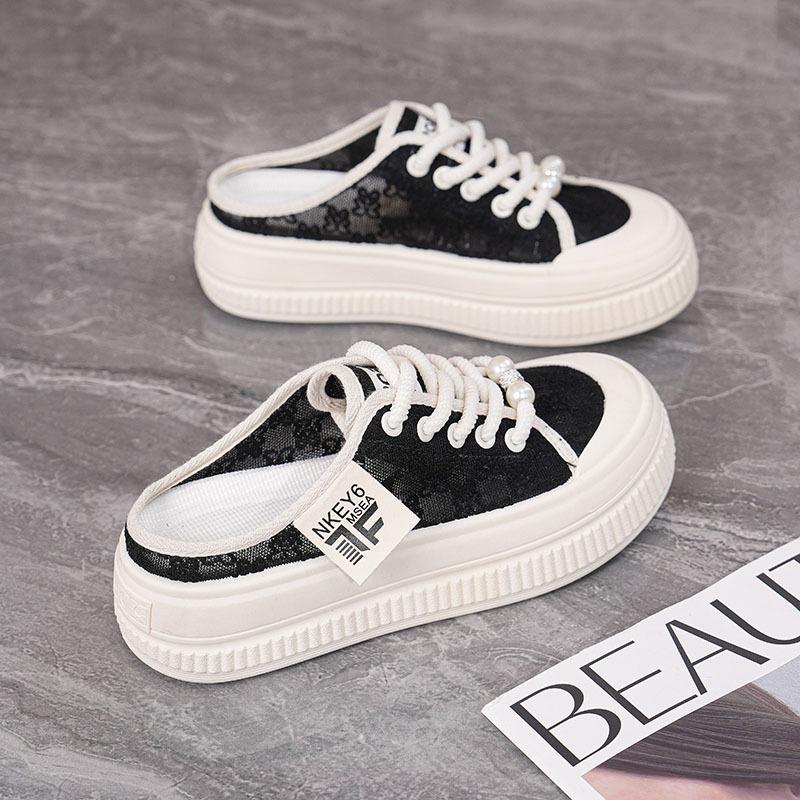 

Женские сетчатые повседневные туфли на весну и лето 2025 года, новые дышащие кеды с защитой пальцев и без каблука, полушлепки женские 40 чёрный