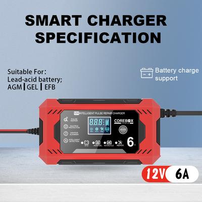 12V6A Intelligent Pulse Repair Charger Start and Stop Car Motorcycle AGM Battery Charger European Regulation