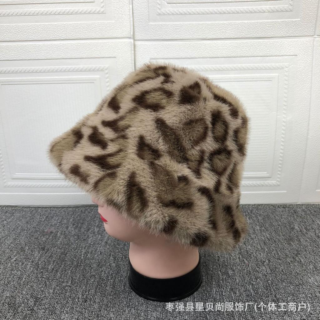 Autumn and winter warm fashion leopard print plush fisherman hat children niche age reduction leopard point flat top hat basin hat trendy and versatil