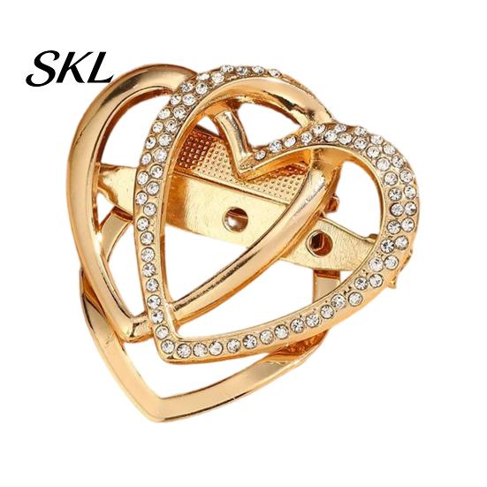 Love Heart Brooch Double Layered Brooch, Rhinestone Lapel Pin for Men Women, Decorative Badge Clothes Bag Hat Scarf Suits Oxidation Resistant