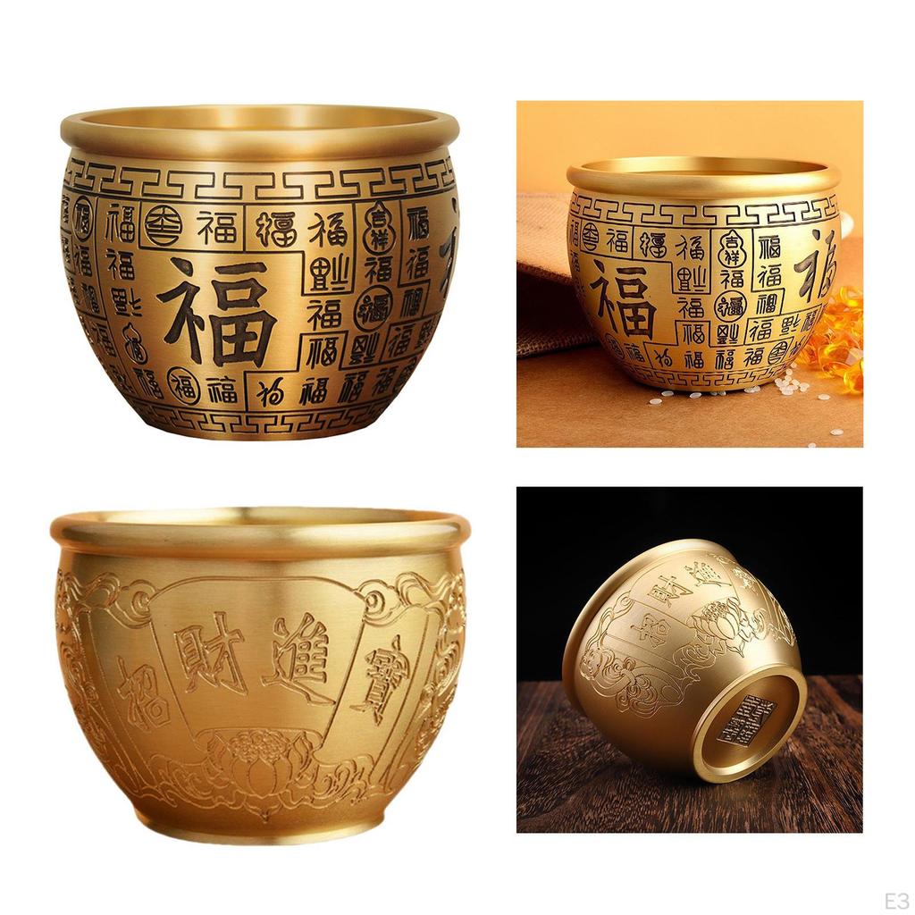 Brass Feng Shui Bowl Art Piece Lucky Decoration Treasure Basin for Farmhouse