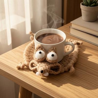Sottobicchiere a forma di scoiattolo all'uncinetto, Sottobicchieri divertenti a forma di scoiattolo, Tappetini per tazze animali carini fatti a mano, Tappetino decorativo per tazze da bevande, Regalo per amanti degli animali