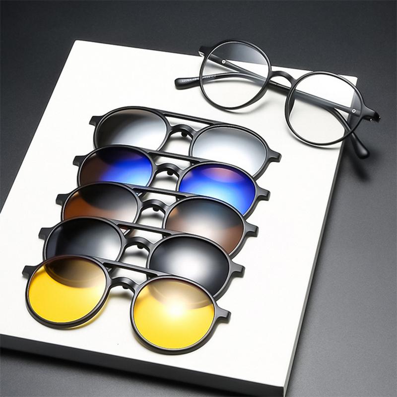 

2306 New Retro Set Of Sunglasses Women Pilot Magnetic Clip Sun Glasses Tr Round Frame Prescriptio -0.5 -1.0 -2 To -6 0