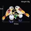 Trendy Rhinestone Kissing Lovebirds Brooch - Handmade Enamel Lapel Pin Accessory