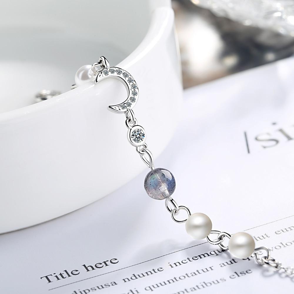 Star Moon Charm Jednoduché Divoká perla 925 Sterling Silver Temperament Dámské Módní náramky z modrého měsíčního kamene s možností změny velikosti