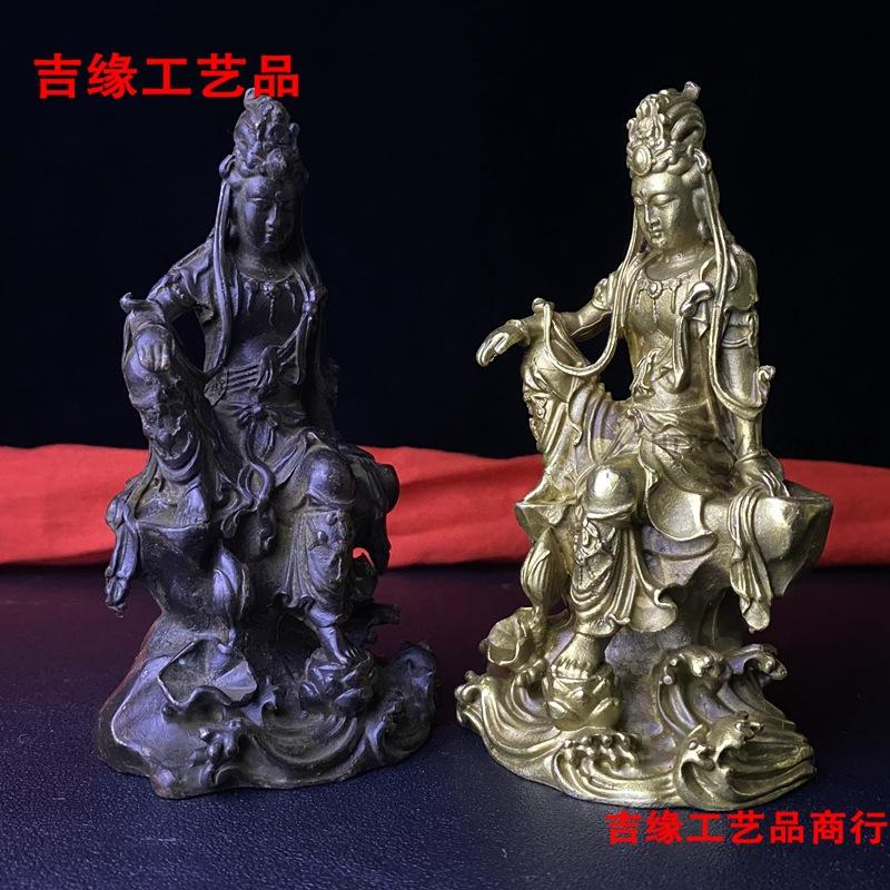 Antique Alloy Buddha Statue Collection Free Guanyin Home Desktop Decorative Crafts Decoration Sitting Style Avalokitesvara