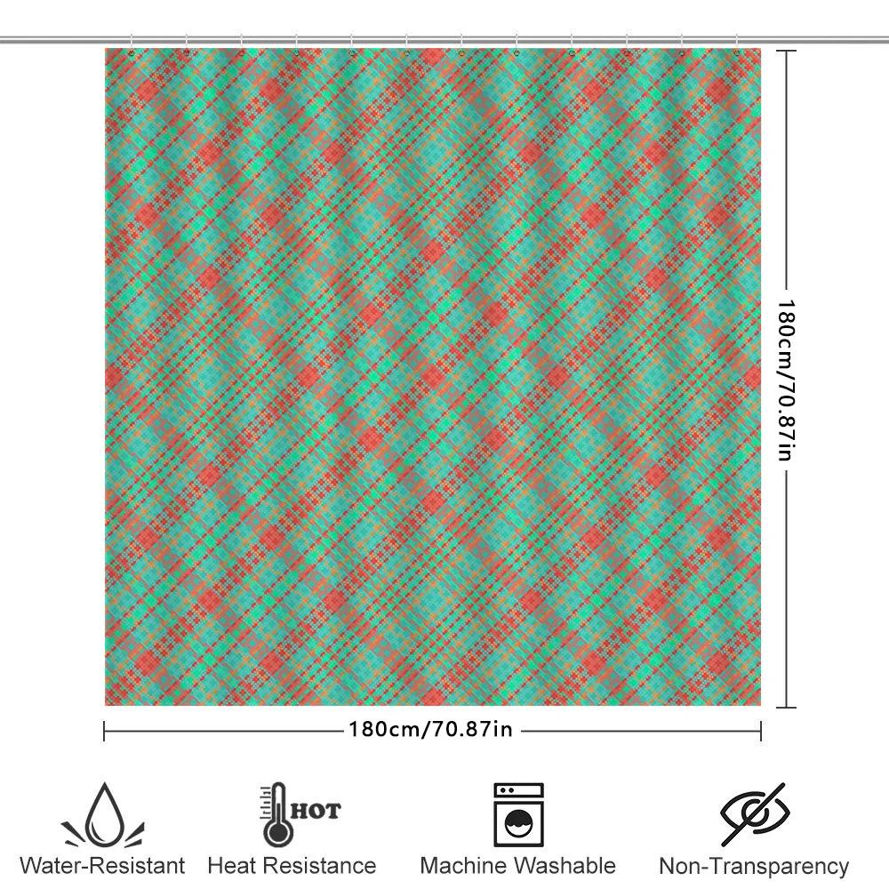 Plaid Pattern Waterproof Shower Curtain Modern Bathroom Decor Set For Home Decoration In Red Color