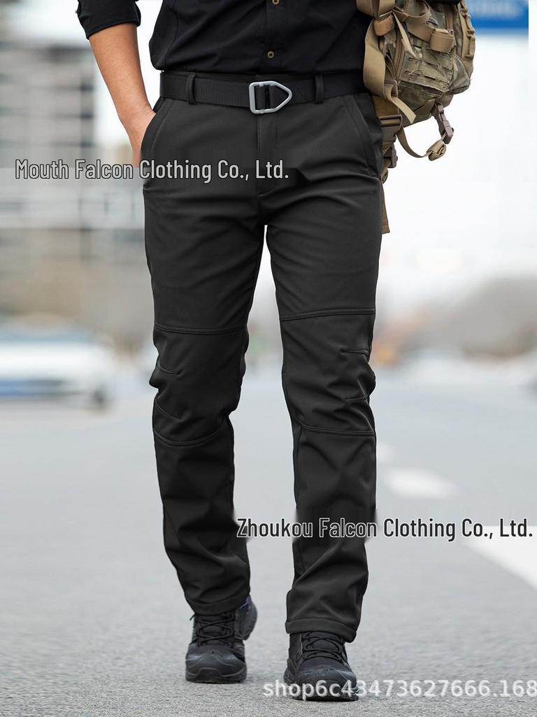 Men's Fleece-Lined Tactical Softshell Pants: Winter, Outdoor, Wear-Resistant, Windproof, Cold-Proof, Ski & Training.