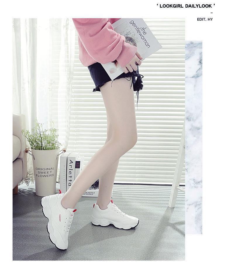 Women's 2025 White Leather Sneakers: Spring & Autumn Thick Sole Versatile Casual Shoes