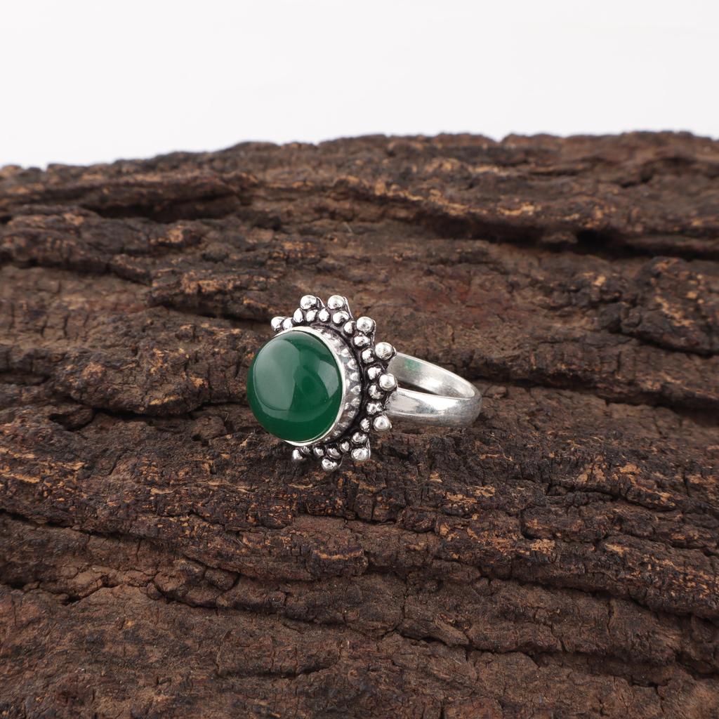 Green Onyx Cab 925 Solid Sterling Silver Ring, Handmade Gemstone Ring Jewelry, Designer Ring Boho Gift For Her