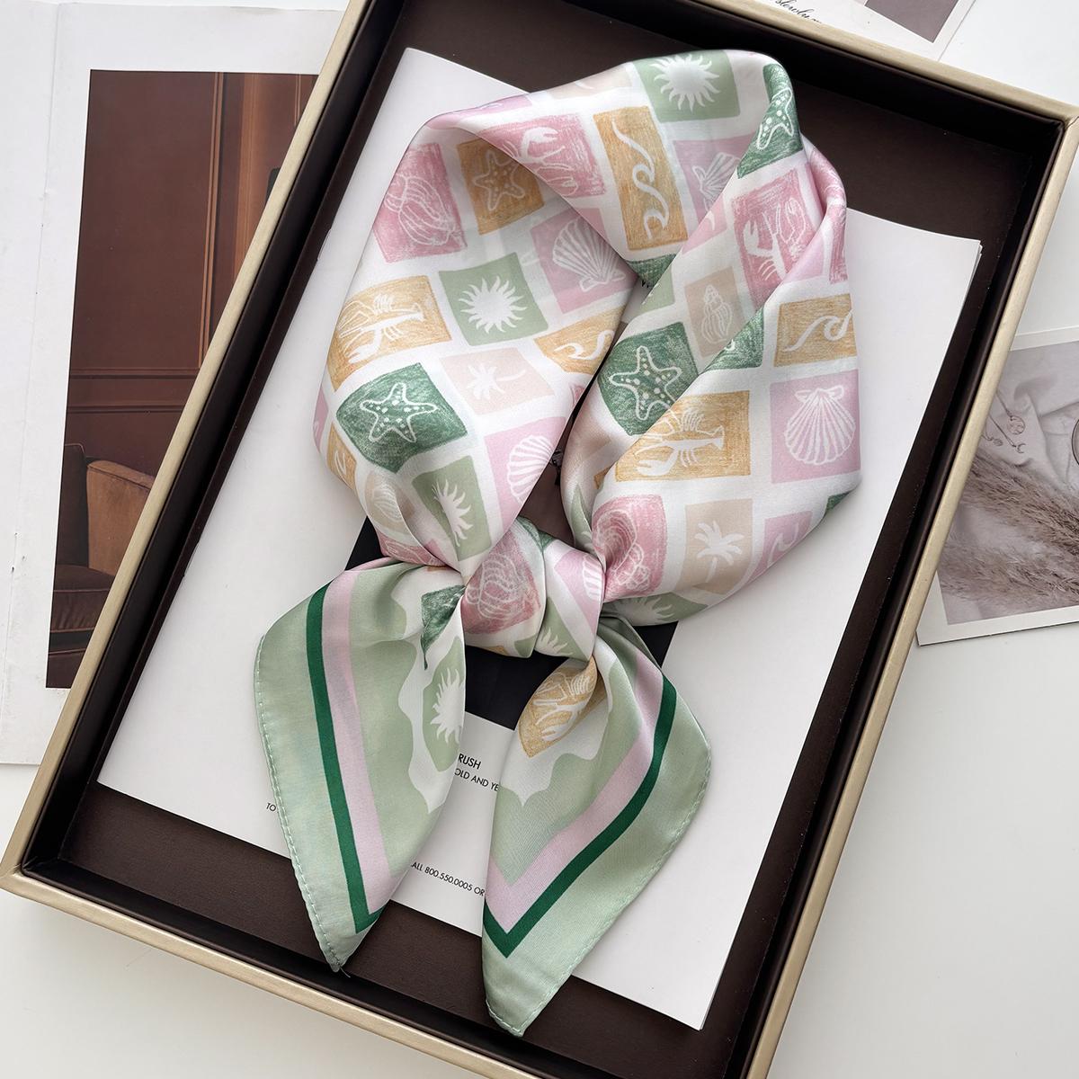 

Luxury 70*70cm Square Scarf For Women Print Shawl Warps Elegant Neckerchief Bandanas Hijab Soft Stain Faux Silk Scarves