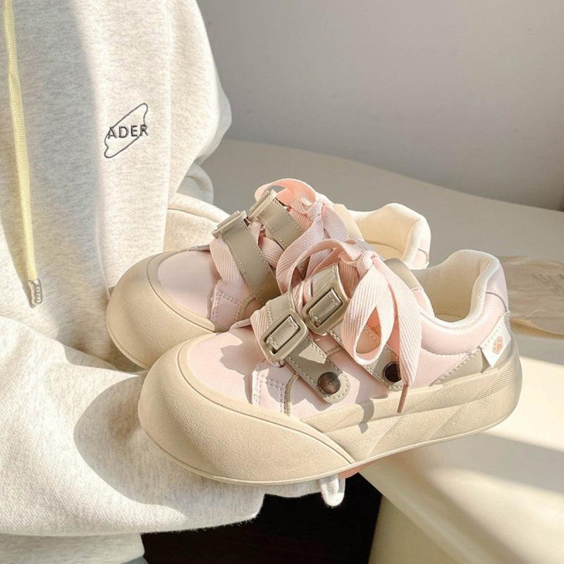 

High-value versatile chic shoes women s 2025 new popular platform white shoes casual sports shoes bread shoes tide 40 розовый
