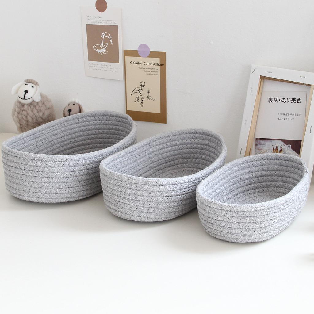 3 Stück/Set Nordische Baumwollseil Geflochtene Aufbewahrungskörbe Organizer Boxen Schreibtisch Snack-Organizer Korb Haushaltsgegenstände Schlüssel Kosmetik Aufbewahrung