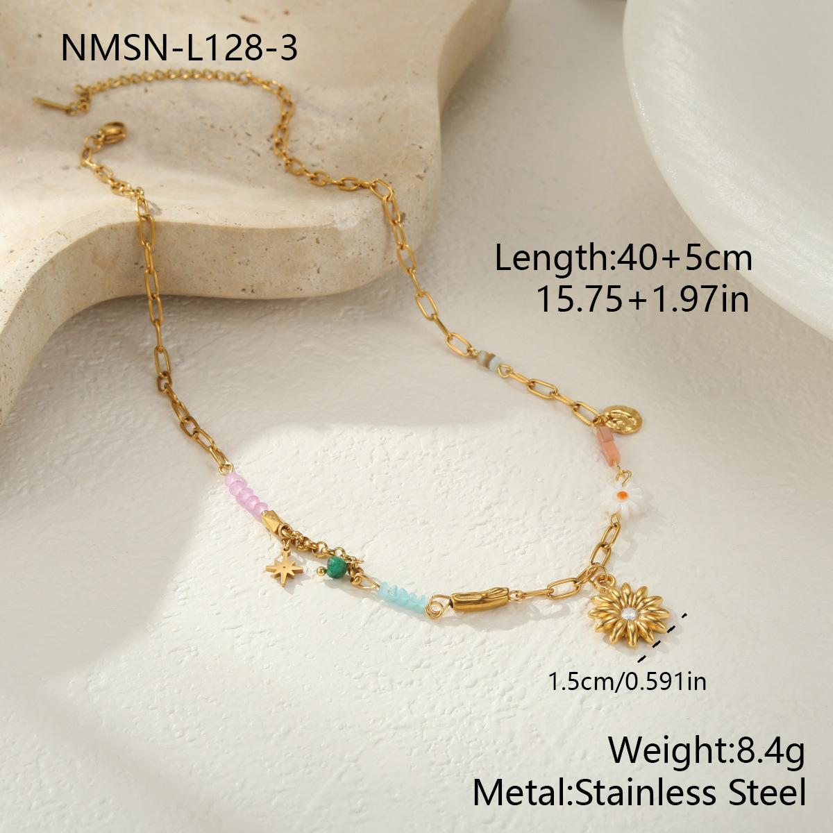 GEMCHIC Women s Colorful Flower Stainless Steel Layered Necklace 18K Gold Plated Bohemian Collarbone Chain