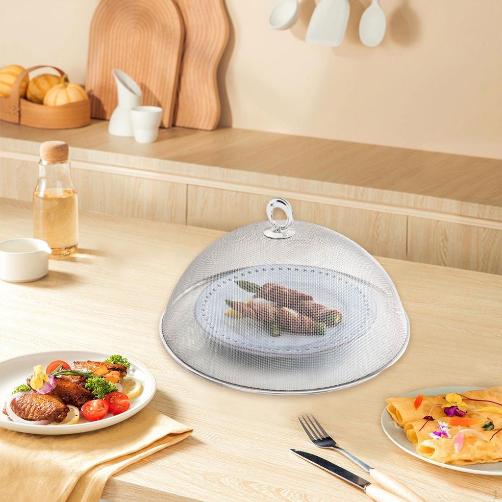 Dome-shaped Food Cover Made of Stainless Steel Mesh with Handle, Lightweight, Shatter, Washable And
